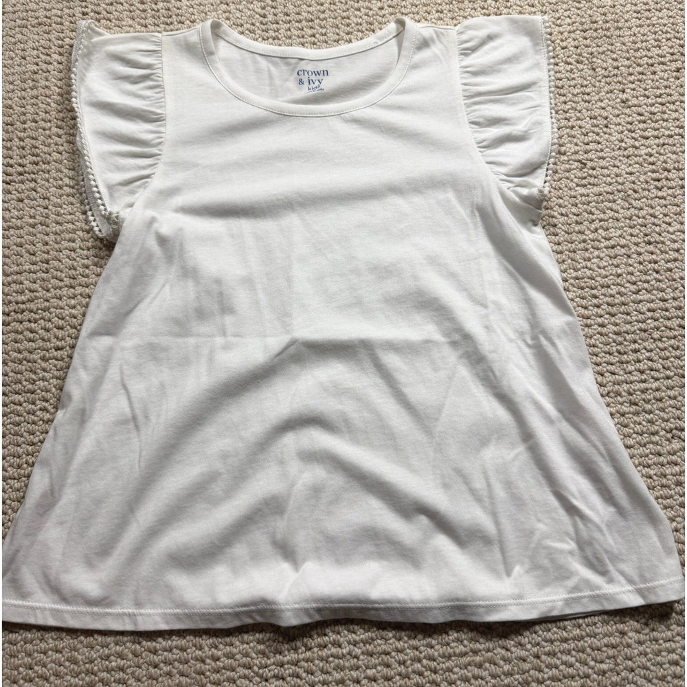Crown & Ivy Kids Top Girls Medium White Solid Sift‎ Chic Ruffle Sleeve Blouse
